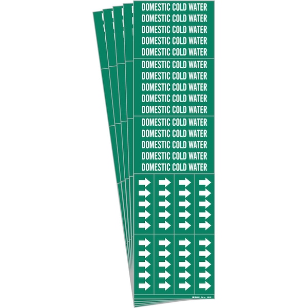 DOMESTIC COLD WATER Pipe Marker Sty 3C Arrows WT on GN 3 per Card, 5 PK